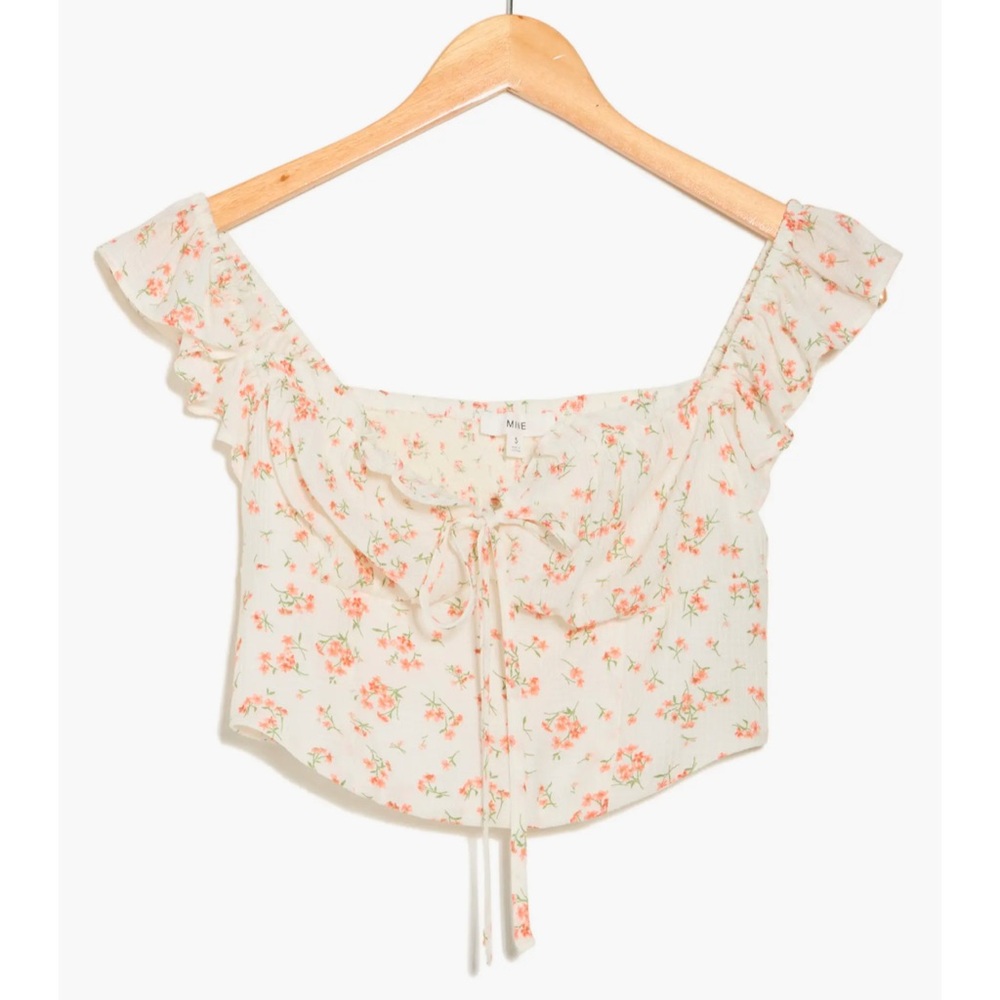 Blu Pepper Floral Milkmaid Crop Top Tie Front Cottagecore L - Picture 3 of 9